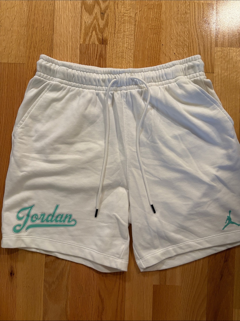 Jordan Men’s White Athletic Shorts with Mint Script
